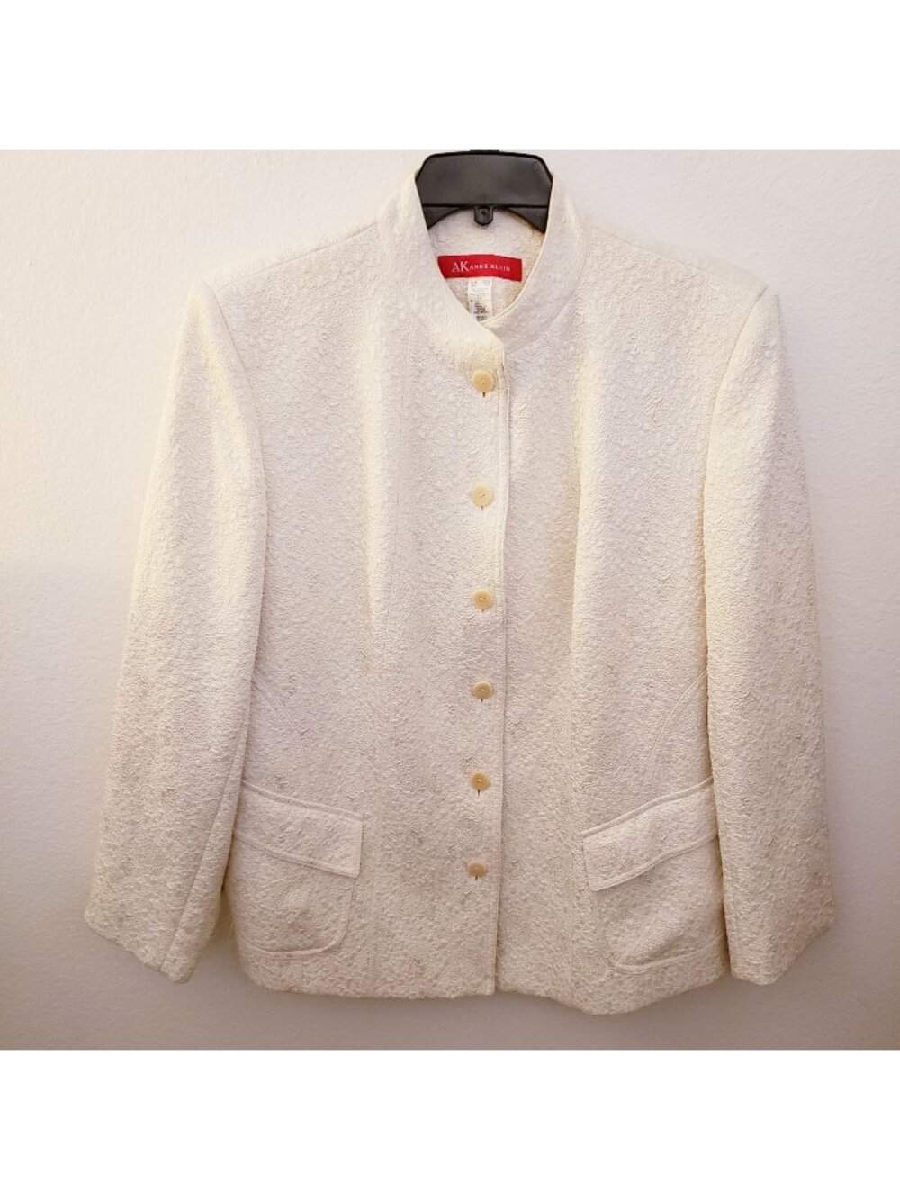 Anne Klein Vintage Off White Embossed Button Front Evening Jacket 20W EUC